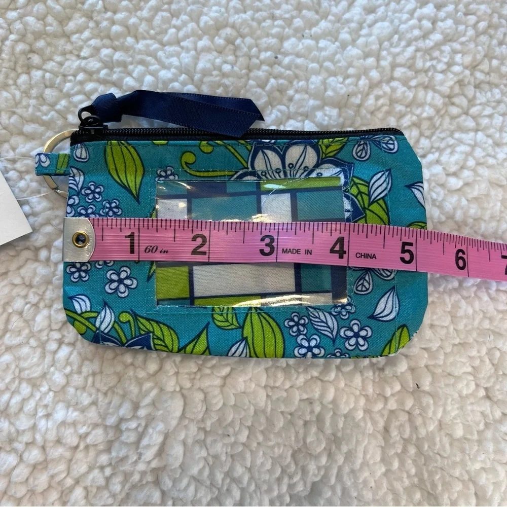 NWT Travel Wallet Coin Purse Key Chain Floral Flower Blue Green